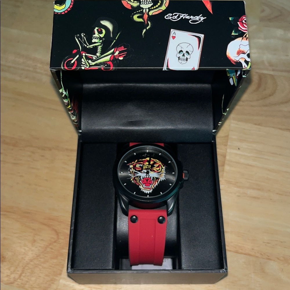 Ed Hardy Men's Watch with Red Strap and Black Dial
